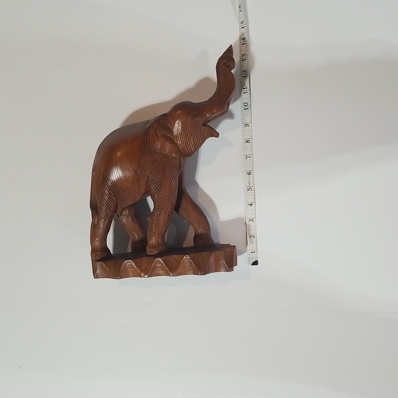 VINTAGE 14" Wooden Chunky Trunks Up Elephant on Attached Base - Picture 10 of 11